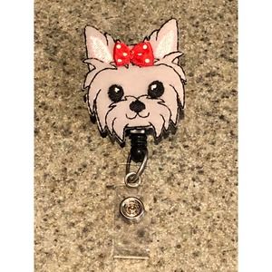 Puppy with Red Bow ID Badge Holder with Retractable Lanyard